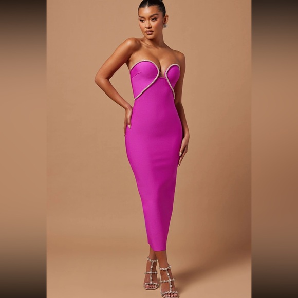 Fashion Nova - Nova Luxe magenta midi bandage dress. Size XS. Worn once. - Picture 1 of 9